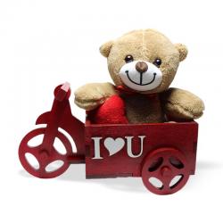 Büyük Bisiklet Çiçeklik Kırmızı, I Love You Yazılı Peluş Ayıcıklı HK0335-0011A