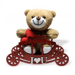Balkabağı Arabası Çiçeklik Kırmızı,  I Love You Yazılı, Peluş Ayıcıklı HK0338-0011A