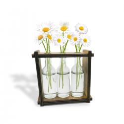 3'lü Ahşap Standlı Cam Şişe Saksı Seti HK0463