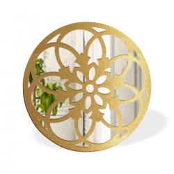 Ahşap, Desenli Yuvarlak Akrilik Ayna ,Altın Varaklı 50 cm HK0119