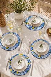 Motifli ve Limon Desenli 4'lü Supla Set – Sicilya Temalı - 30 cm, 3 mm MDF, UV Baskı, Masa Sunumu