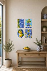 Limon Desenli Tablo Seti 4'lü Set – Sicilya Temalı- 15x20 cm, 3 mm MDF, UV Baskı