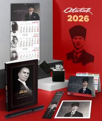 2026 Atatürk Gazi Paşa Ajanda - Gazi Duvar Takvimi - Masa Takvimi - Ayraç - Kartpostal - Metal Roller Kalem ve Benzinli Çakmak