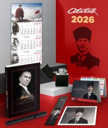 2026 Atatürk Gazi Paşa Ajanda - Sakarya Duvar Takvimi - Masa Takvimi - Ayraç - Kartpostal - Metal Roller Kalem ve Benzinli Çakmak