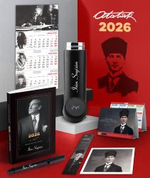 Kişiye Özel 2026 Atatürk İstikbal Ajanda - İmza Duvar Takvimi - Masa Takvimi - Ayraç - Kartpostal - Metal Roller Kalem ve Dereceli Termos