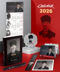 Kişiye Özel 2026 Atatürk Kalpaklı Ajanda - Gazi Duvar Takvimi - Masa Takvimi - Ayraç - Kartpostal - Metal Roller Kalem ve Kristal Portre