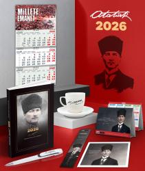 2026 Atatürk Komutan Ajanda - Duvar Takvimi-ME - Masa Takvimi - Ayraç - Kartpostal - Metal Roller Kalem ve İmza Kahve Fincanı