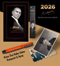 2026 Gazi Paşa Atatürk Ajandası Ayraç Kartpostal Kalem - Turuncu