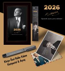 2026 İstikbal Atatürk Ajandası Ayraç Kartpostal Kalem - Gri
