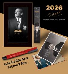 2026 İstikbal Atatürk Ajandası Ayraç Kartpostal Kalem - Kırmızı