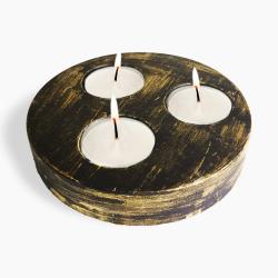 3'lü Yuvarlak Beton T-Lightlık Siyah & Altın Varaklı HK1517-SAV