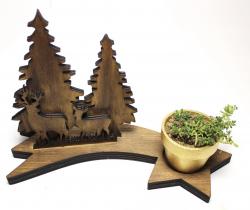 Ahşap Ağaç, Geyik ve Kayan Yıldızlı Beton Saksılık HK1613