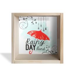 Camlı Ahşap Kumbara Kırmızı Şemsiyeli Ham Ahşap HK0664-HM