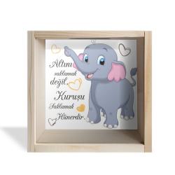 Camlı Ahşap Kumbara Filli Ham Ahşap HK0665-HM