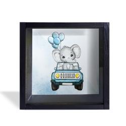 Camlı Ahşap Kumbara Mavi Arabalı Fil Siyah HK0659-0002