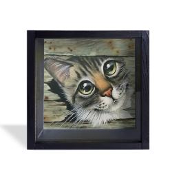 Camlı Ahşap Kumbara Kedicik Siyah HK0660-0002