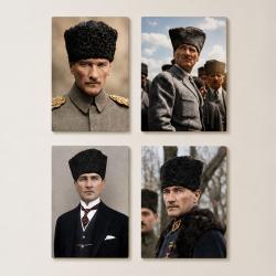 Atatürk 4'lü Set - 15x20 cm, 3 mm MDF, UV Baskı