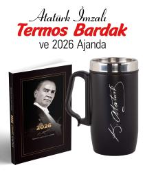 Atatürk İmza Baskılı Kulplu Termos Bardak ve 2026 Atatürk Ajanda - Ayraç - Kartpostal