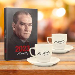Atatürk Hediye Seti - 2li Atatürk İmza Fincan - Ankara