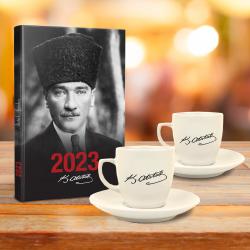 Atatürk Hediye Seti - 2li Atatürk İmza Fincan - Trablusgarp