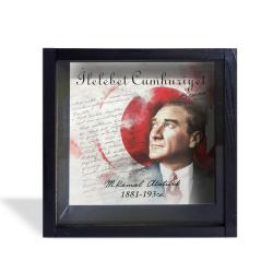 Camlı Ahşap Kumbara Atatürk İlelebet Cumhuriyet - Siyah HK0674-0002