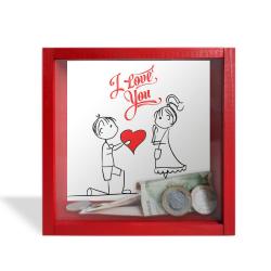Camlı Ahşap Kumbara I Love You "Kırmızı" HK0645-0011