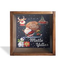 Camlı Ahşap Kumbara Mutlu Yıllar HK0666