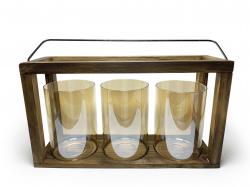 3'lü Ahşap Fener Mumluk HK0974