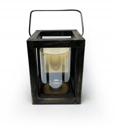 Orta Ahşap Siyah Altın Varak Fener Mumluk HK0976-SAV