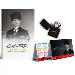 Kalpaklı Süresiz Planlama Defteri ve Benzinli Çakmak Piramit Takvim Seti