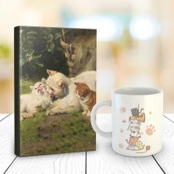 Kedi Ailesi 128 Sayfa Çizgili defter ve Kedi Kulesi Kupa Bardak