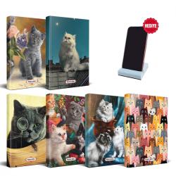 Kedi Temalı Süresiz Planlama Defter Seti - 6 Defter ve Beton Telefon Standı
