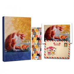 Kişiye Özel Kartpostallı Hediye Seti - 1 Kedi Rüyası 128 Sayfa Defter 1 Kartpostal 1 Ayraç