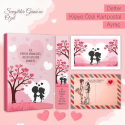 Kişiye Özel Kartpostallı Hediye Seti - Aşk Meyvesi 128 Sayfa Defter 1 Kartpostal 1 Ayraç