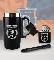 Kişiye Özel Taraftar Seti - Termos Kupa Bardak - Benzinli Çakmak - Metal Roller Kalem - Başakşehir