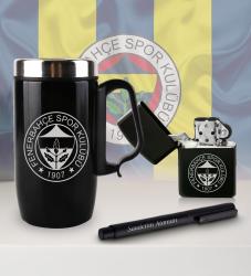 Kişiye Özel Taraftar Seti - Termos Kupa Bardak - Benzinli Çakmak - Metal Roller Kalem - Fenerbahçe