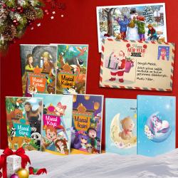 Kişiye Özel Kartpostallı -  Masal Kitapları Seti - 5 Kitap  2 Defter -1