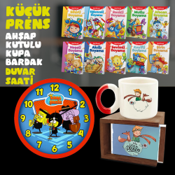 Küçük Prens Hediye Seti - Kutulu Fincan - Boyama Kitabı - Duvar Saati