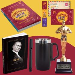 Öğretmenim ve Ben Aramızda - Oscar Heykeli - Kulplu Termos - Gazi Paşa 2026 Atatürk Ajandası ve Roller Kalem