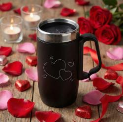 Sevgililer Gününe Özel - İç İçe Kalp Kulplu Bardak Termos