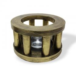 Sütunlu Dekoratif Ahşap Mumluk, Siyah Üzerine Altın Varaklı, Küçük HK0224-SAV