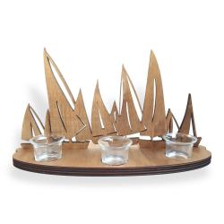 Yelkenli Ahşap Oda Süsü 3'lü T-Lightlı HK0225