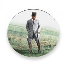 Yuvarlak Ahşap Magnet 58mm Renkli Atatürk Baskılı Model 2 HK2502-02