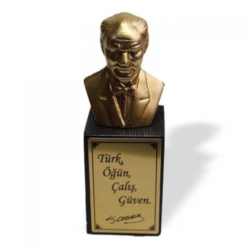 Ahşap Ayaklı Altın Beton Atatürk Büstü