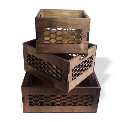 Arı Peteği Desenli 3 Boy Kasa Seti - Halkkitabevi