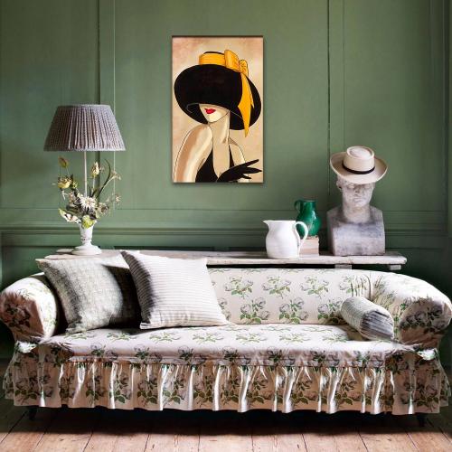 Vera Sarı Fiyonk Şapkalı Kadın Baskılı Retro Ahşap Tablo - Halkkitabev