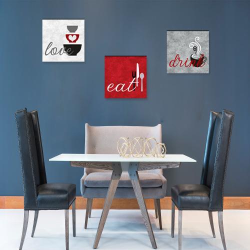 3'lü Ahşap Mutfak Tablosu Eat, Drink, Love - Model 2