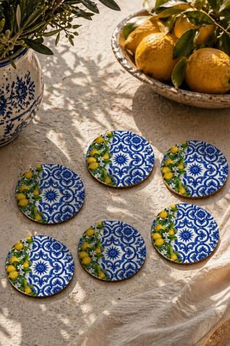 Motifli Limonlu Bardak Altlığı 6'lı Set – Sicilya Temalı - 9 cm, 3 mm 