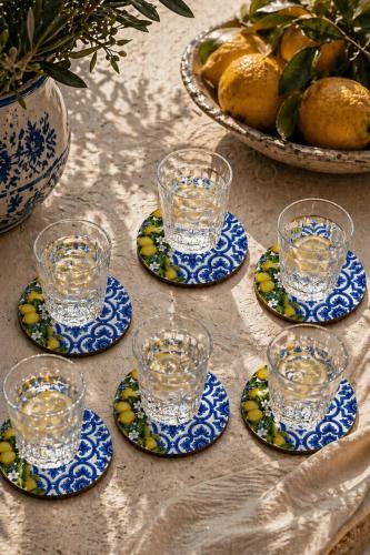 Motifli Limonlu Bardak Altlığı 6'lı Set – Sicilya Temalı - 9 cm, 3 mm 