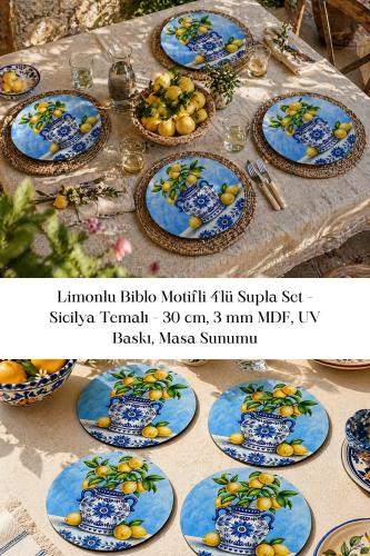 Limonlu Biblo Motifli 4'lü Supla Set – Sicilya Temalı - 30 cm, 3 mm M Limonlu Biblo Motifli 4'lü Supla Set – Sicilya Temalı - 30 cm, 3 mm M